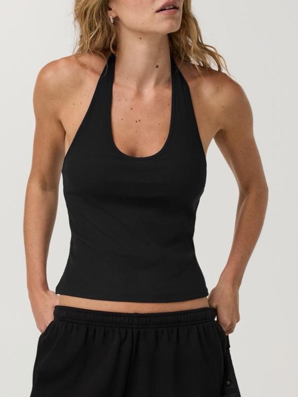 Vuori Pose Halter Top in Black with Built in Light Support Bra. *NWT* - Picture 7 of 7